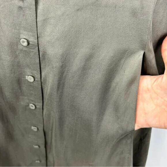 Eileen Fisher Silk grey button down dress with pockets - Picture 5 of 5